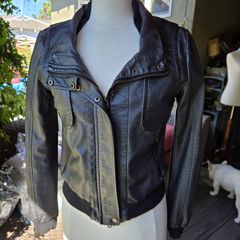 Women's Black Faux Leather Moto Jacket